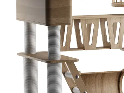 Wooden Cat Litter Box Frame with Integrated Luxury Play Area 3D model