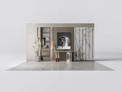 Sideboard with wall panel and flooring 5 3D model