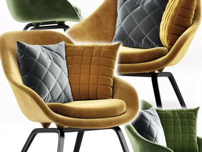 Armchair two lounge chairs velvet 3D model