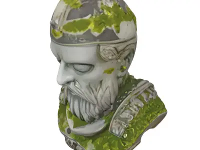 Ancient Mossy Stone Warrior Bust Low-poly 3D model