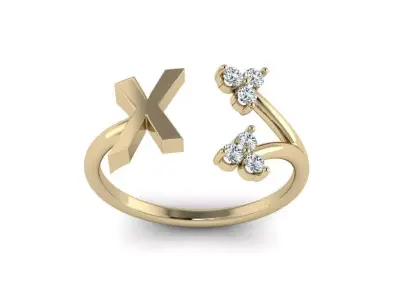 Jewelry Alphabet Ring X with Diamonds  3D print model