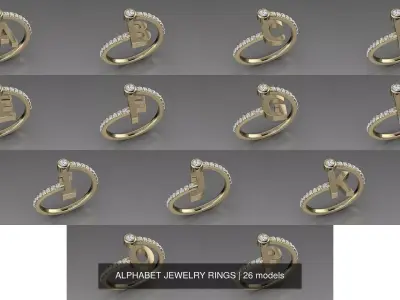 ALPHABET JEWELRY RINGS 3D Model Pack