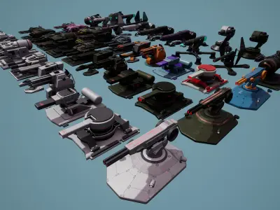 Heavy Stationary Guns Pack Low-poly 3D model