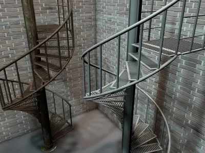 Rusty Metal Spiral Stairs 3D model