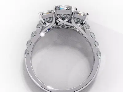 Three Stone Emerald Cut Ring For Bridesmad Gift For Her 3D print model