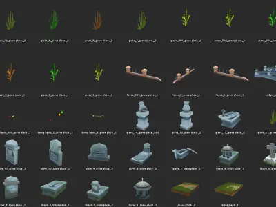 Cemetery Toon Kit Low-poly 3D model