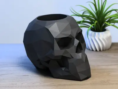 Low Poly Skull pen holder Perfect Gamer Gift 3D print model