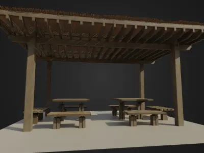 Pergola with benches Low-poly 3D model