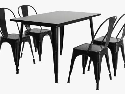 Outdoor Black Dining Table with Chairs 3D model