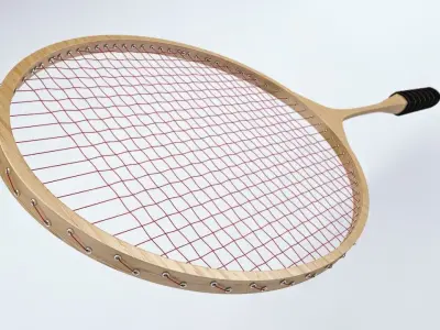 Badminton wooden tennis racket 3D model