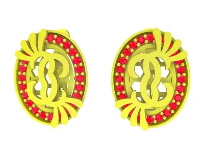 Luxury Oval Cluster Gemstone Earrings 5851 3D print model