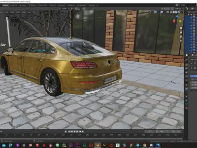Modern exterior with VW Arteon R-line 2017 Low-poly 3D model