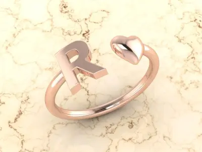 Alphabet Jewelry with Heart Ring  R 3D print model