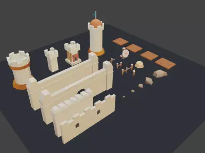 LowPoly Tower and City Walls Low-poly 3D model