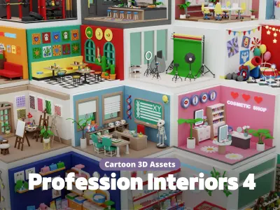 Cozy Cartoon Profession Rooms Interior 4 Low-poly 3D model