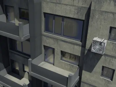 Apartment block with balcony dirty Low-poly 3D model
