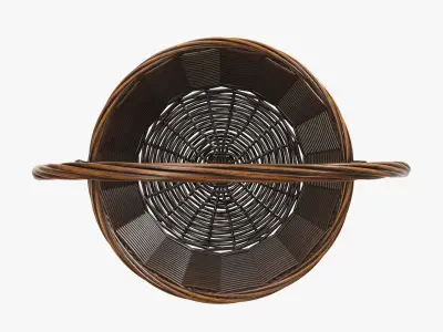 Wicker basket with long handle dark brown 3D model