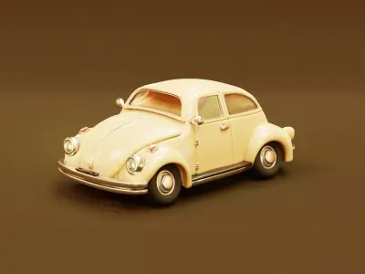 Volkswagen Beetle Retro Car Cute Cartoon Style 3D model