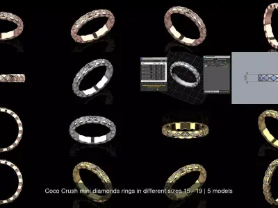Coco Crush mini diamonds rings in different sizes 15 - 19 3D Model Pack