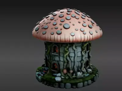 Mushroom Two 3D Model Pack Whimsical Fantasy House Print-Ready 3D model