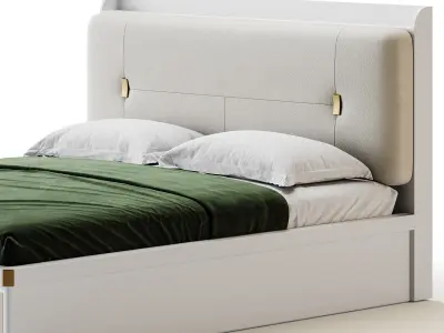 White Wooden Luxury Leather Upholstered Bed 3D model