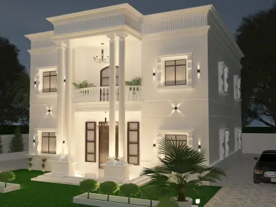 Villa house at night Free 3D model