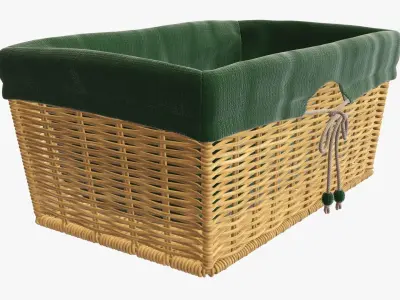Wicker basket rectangular with fabric medium brown 3D model