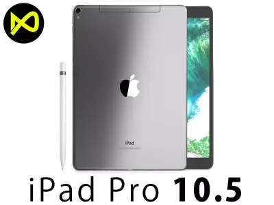 Apple iPad Pro 105 2017  Inch Cellular Space Grey And Pencil 3D model