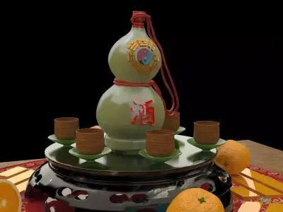 Chinese gourd wine bottle   Low-poly 3D model