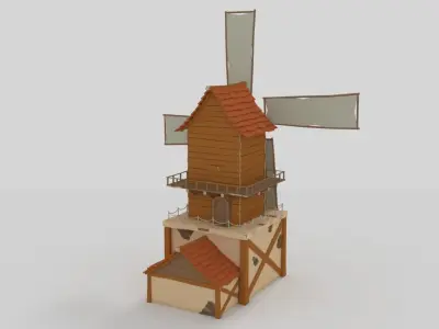 WindMill LowPoly wooden Low-poly 3D model