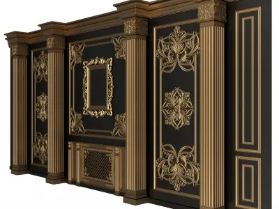 Boiserie Classic Wall with Mouldings 015 Black Low-poly 3D model