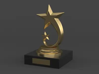 Gold Trophy Cups 3D model 8