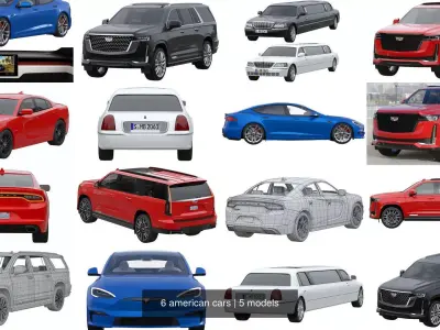 6 american cars 3D Model Pack