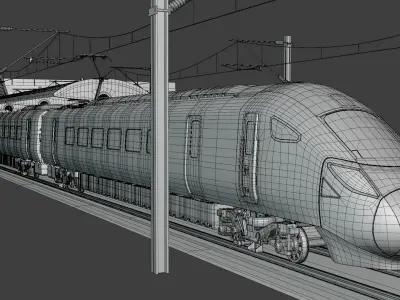 Station with Azuma train III 3D model