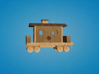 Handcrafted Wooden Locomotive Toy Train 3D model