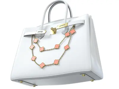 Hermes Birkin Bag with Chain White Low-poly 3D model