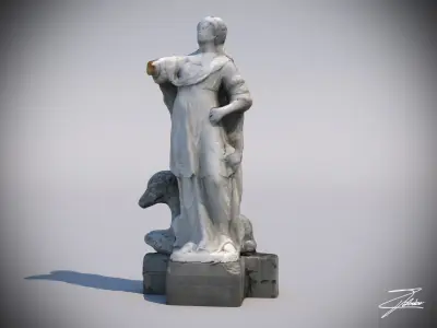 Statue 3 of woman with dog Low-poly 3D model