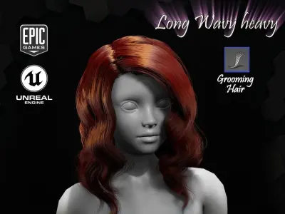 Long Wavy Heavy Grooming Real-Time Hairstyle Unreal Engine 4 3D model