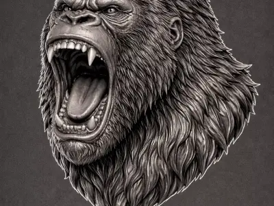 Roaring Gorilla Head 3D Model for Jewelry Pendant Design 3D print model