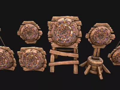 Medieval Wooden Target Dartboard Shooting Range Furniture Low-poly 3D model