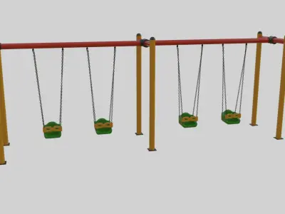 Playground Metal Four Swings - 01 3D model