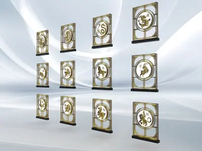 Chinese New Year 12 Zodiac Static Signage Display stand 3D model