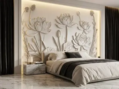 Lotus flowers wall art set relief STL panel carving CNC 259 3D model