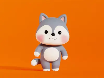 Wolf Character Cartoon Chibi Kawaii Rigged Animated Low-poly 3D model