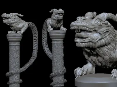 Dragon on a stand with lace tail 3D print model