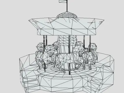 Spinning carousel with horses up and down Low-poly 3D model