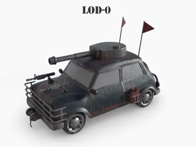 Post Apocalyptic Mini Morris Low-poly War Car Game Asset Low-poly 3D model