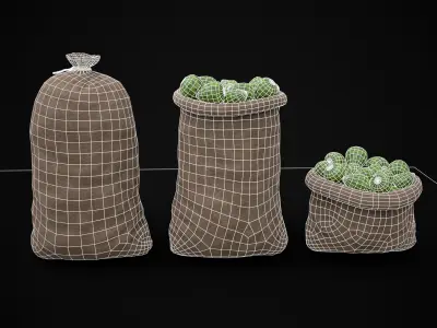 Burlap Sacks of Artichokes Low-poly 3D model