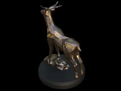 Steampunk Deer Rock Low-poly 3D model