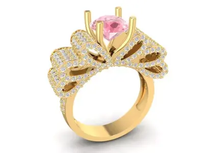 Crown Style Pink Gemstone Diamond Ring for Women 1560 3D print model